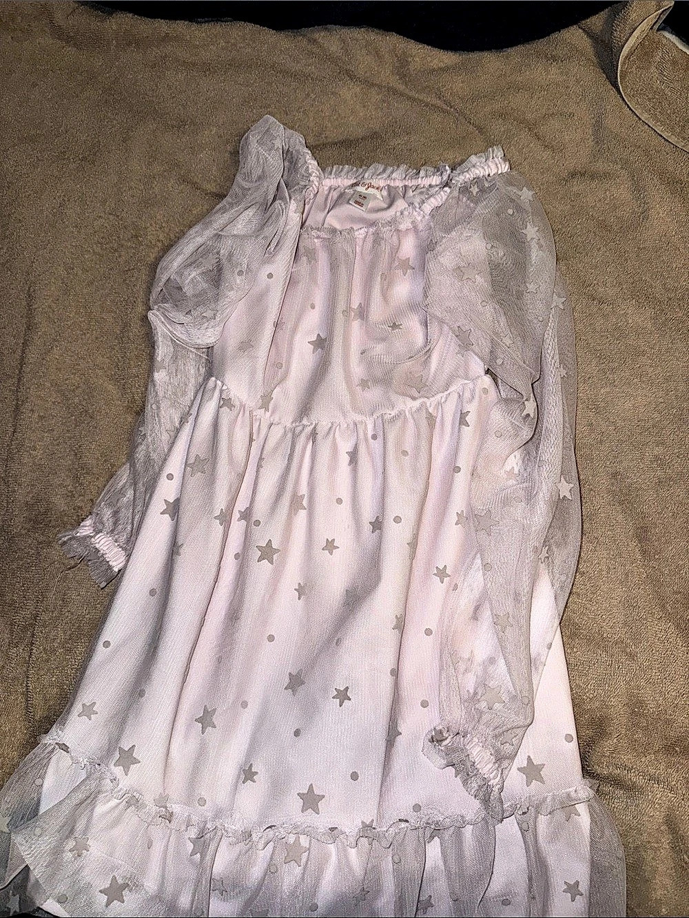Cat & Jack Long Sleeve Flocked Mesh Dress Pink & White